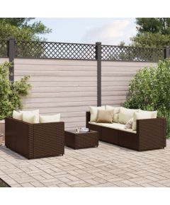 vidaXL VidaXL 6 Piece Patio Lounge Set with Cushions Brown Poly Rattan Dārza mēbeļu komplekti