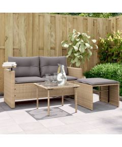 vidaXL 3-cz. zestaw mebli ogrodowych z poduszkami, beżowy, polirattan Dārza mēbeļu komplekti