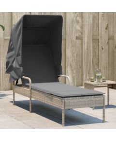 vidaXL Leżanka z zadaszeniem, jasnoszara, polirattan Шезлонги и пляжные стулья