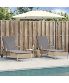 vidaXL vidaXL Leżaki z poduszkami, 2 szt., beżowe, polirattan Шезлонги и пляжные стулья