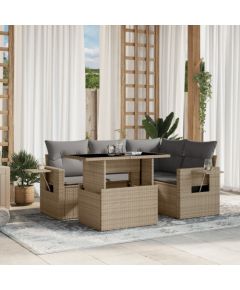 vidaXL vidaXL 5-cz. zestaw mebli ogrodowych z poduszkami, beżowy, polirattan Dārza mēbeļu komplekti