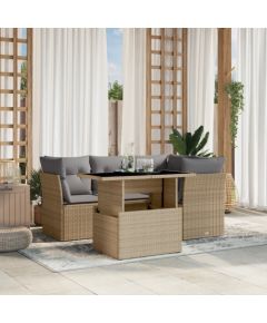 vidaXL vidaXL 5-cz. zestaw mebli ogrodowych z poduszkami, beżowy, polirattan Dārza mēbeļu komplekti