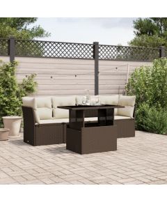 vidaXL vidaXL 5-cz. zestaw mebli ogrodowych z poduszkami, brązowy, polirattan Dārza mēbeļu komplekti