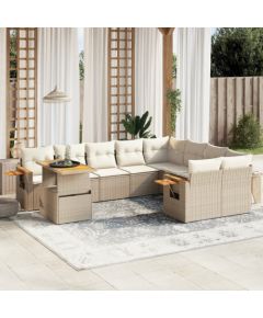 vidaXL vidaXL 10-cz. zestaw mebli ogrodowych z poduszkami, beżowy, polirattan Dārza mēbeļu komplekti