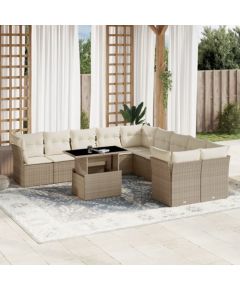 vidaXL vidaXL 11-cz. zestaw mebli ogrodowych z poduszkami, beżowy, polirattan Dārza mēbeļu komplekti