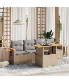 vidaXL vidaXL 5-cz. zestaw mebli ogrodowych z poduszkami, beżowy, polirattan Dārza mēbeļu komplekti