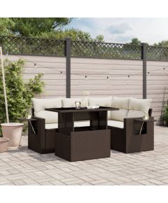 vidaXL vidaXL 5-cz. zestaw mebli ogrodowych z poduszkami, brązowy, polirattan Dārza mēbeļu komplekti