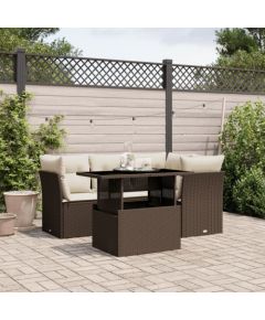 vidaXL vidaXL 5-cz. zestaw mebli ogrodowych z poduszkami, brązowy, polirattan Dārza mēbeļu komplekti