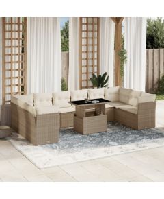 vidaXL vidaXL 11-cz. zestaw mebli ogrodowych z poduszkami, beżowy, polirattan Dārza mēbeļu komplekti