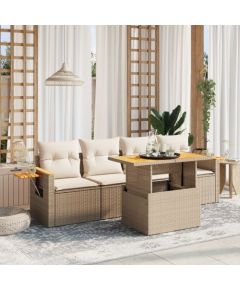 vidaXL vidaXL 5-cz. zestaw mebli ogrodowych z poduszkami, beżowy, polirattan Dārza mēbeļu komplekti