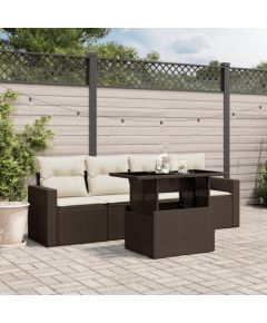 vidaXL vidaXL 5-cz. zestaw mebli ogrodowych z poduszkami, brązowy, polirattan Dārza mēbeļu komplekti