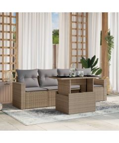 vidaXL vidaXL 5-cz. zestaw mebli ogrodowych z poduszkami, beżowy, polirattan Dārza mēbeļu komplekti