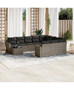 vidaXL 11-częściowy zestaw mebli ogrodowych z poduszkami, szary rattan PE Dārza mēbeļu komplekti