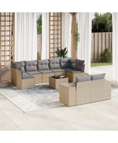 vidaXL 10-częściowy zestaw mebli ogrodowych z poduszkami, beżowy, polirattan Dārza mēbeļu komplekti