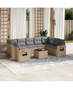 vidaXL 10-częściowy zestaw mebli ogrodowych z poduszkami, beżowy, polirattan Dārza mēbeļu komplekti