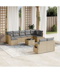 vidaXL 10-częściowy zestaw mebli ogrodowych z poduszkami, beżowy, polirattan Dārza mēbeļu komplekti