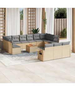 vidaXL 14-częściowy zestaw mebli ogrodowych z poduszkami, beżowy, polirattan Dārza mēbeļu komplekti