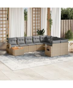 vidaXL 10-częściowy zestaw mebli ogrodowych z poduszkami, beżowy, polirattan Dārza mēbeļu komplekti