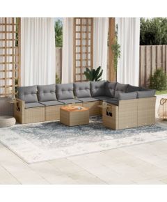 vidaXL 10-częściowy zestaw mebli ogrodowych z poduszkami, beżowy, polirattan Dārza mēbeļu komplekti