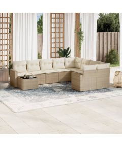 vidaXL 10-częściowy zestaw mebli ogrodowych z poduszkami, beżowy, polirattan Dārza mēbeļu komplekti