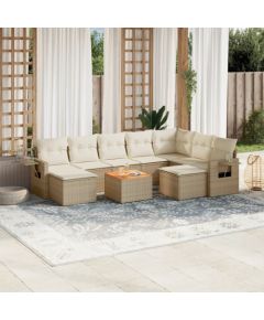 vidaXL 10-częściowy zestaw mebli ogrodowych z poduszkami, beżowy, polirattan Dārza mēbeļu komplekti