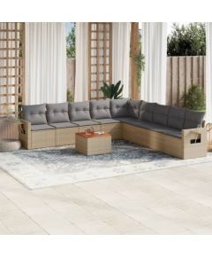 vidaXL 10-częściowy zestaw mebli ogrodowych z poduszkami, beżowy, polirattan Dārza mēbeļu komplekti