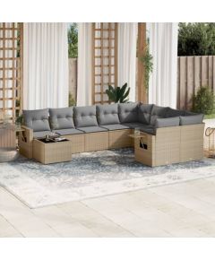 vidaXL 10-częściowy zestaw mebli ogrodowych z poduszkami, beżowy, polirattan Dārza mēbeļu komplekti