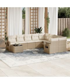 vidaXL 10-częściowy zestaw mebli ogrodowych z poduszkami, beżowy, polirattan Dārza mēbeļu komplekti