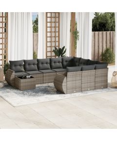 vidaXL 11-częściowy zestaw mebli ogrodowych z poduszkami, szary rattan PE Dārza mēbeļu komplekti