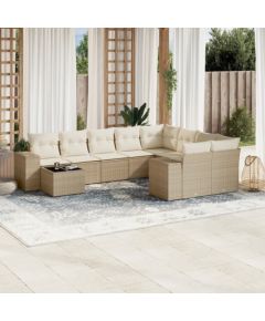 vidaXL 10-częściowy zestaw mebli ogrodowych z poduszkami, beżowy, polirattan Dārza mēbeļu komplekti