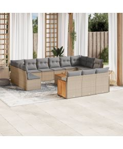 vidaXL 14-częściowy zestaw mebli ogrodowych z poduszkami, beżowy, polirattan Dārza mēbeļu komplekti