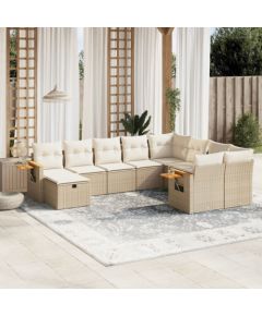 vidaXL 10-częściowy zestaw mebli ogrodowych z poduszkami, beżowy, polirattan Dārza mēbeļu komplekti