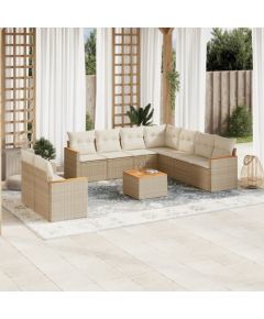 vidaXL 10-częściowy zestaw mebli ogrodowych z poduszkami, beżowy, polirattan Dārza mēbeļu komplekti