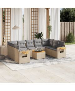 vidaXL 10-częściowy zestaw mebli ogrodowych z poduszkami, beżowy, polirattan Dārza mēbeļu komplekti