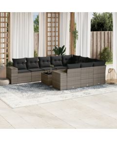 vidaXL 11-częściowy zestaw mebli ogrodowych z poduszkami, szary rattan PE Dārza mēbeļu komplekti