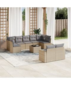 vidaXL 10-częściowy zestaw mebli ogrodowych z poduszkami, beżowy, polirattan Dārza mēbeļu komplekti