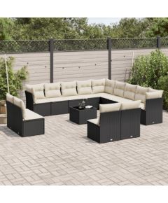 vidaXL 14-częściowy zestaw wypoczynkowy do ogrodu, poduszki czarny rattan PE Dārza mēbeļu komplekti