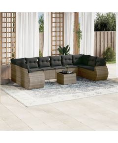 vidaXL 11-częściowy zestaw mebli ogrodowych z poduszkami, szary rattan PE Dārza mēbeļu komplekti