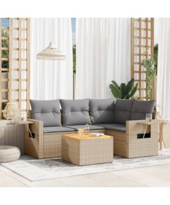 vidaXL 5-częściowy zestaw mebli ogrodowych z poduszkami, beżowy, polirattan Dārza mēbeļu komplekti