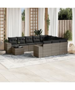 vidaXL 11-częściowy zestaw mebli ogrodowych z poduszkami, szary rattan PE Dārza mēbeļu komplekti