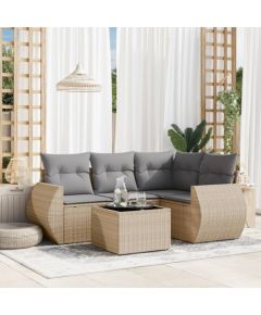 vidaXL 5-częściowy zestaw mebli ogrodowych z poduszkami, beżowy, polirattan Dārza mēbeļu komplekti