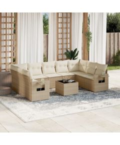 vidaXL 10-częściowy zestaw mebli ogrodowych z poduszkami, beżowy, polirattan Dārza mēbeļu komplekti