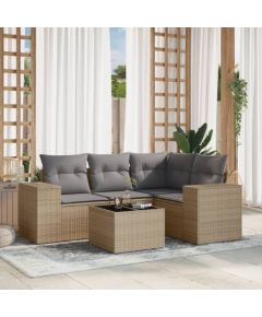 vidaXL 5-częściowy zestaw mebli ogrodowych z poduszkami, beżowy, polirattan Dārza mēbeļu komplekti