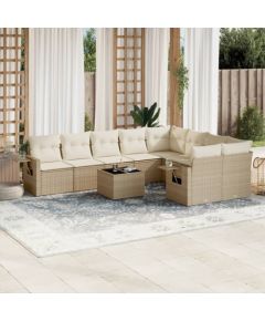 vidaXL 10-częściowy zestaw mebli ogrodowych z poduszkami, beżowy, polirattan Dārza mēbeļu komplekti