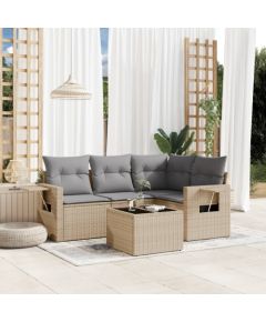 vidaXL 5-częściowy zestaw mebli ogrodowych z poduszkami, beżowy, polirattan Dārza mēbeļu komplekti