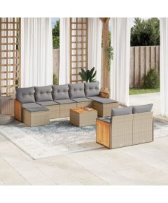 vidaXL 10-częściowy zestaw mebli ogrodowych z poduszkami, beżowy, polirattan Dārza mēbeļu komplekti