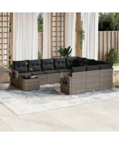 vidaXL 11-częściowy zestaw mebli ogrodowych z poduszkami, szary rattan PE Dārza mēbeļu komplekti