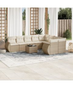 vidaXL 10-częściowy zestaw mebli ogrodowych z poduszkami, beżowy, polirattan Dārza mēbeļu komplekti