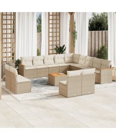 vidaXL 14-częściowy zestaw mebli ogrodowych z poduszkami, beżowy, polirattan Dārza mēbeļu komplekti
