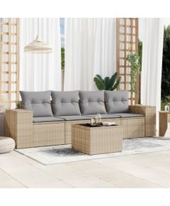 vidaXL 5-częściowy zestaw mebli ogrodowych z poduszkami, beżowy, polirattan Dārza mēbeļu komplekti